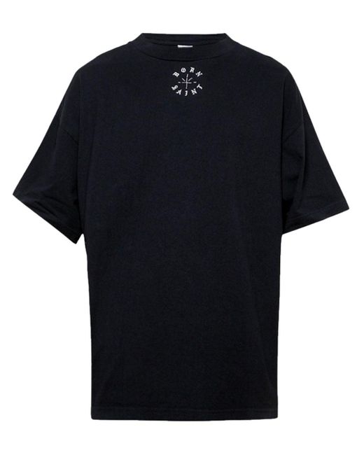 SAINT Mxxxxxx Black Logo-print Cotton T-shirt for men