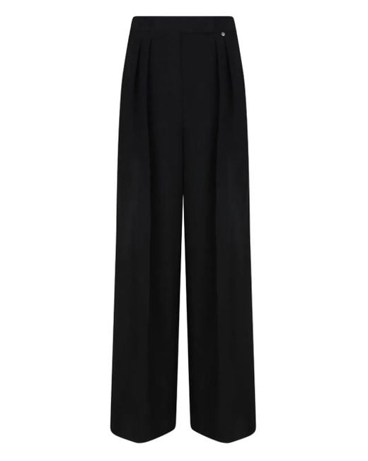 Nissa Black Pleated-Front Wide-Leg Trousers