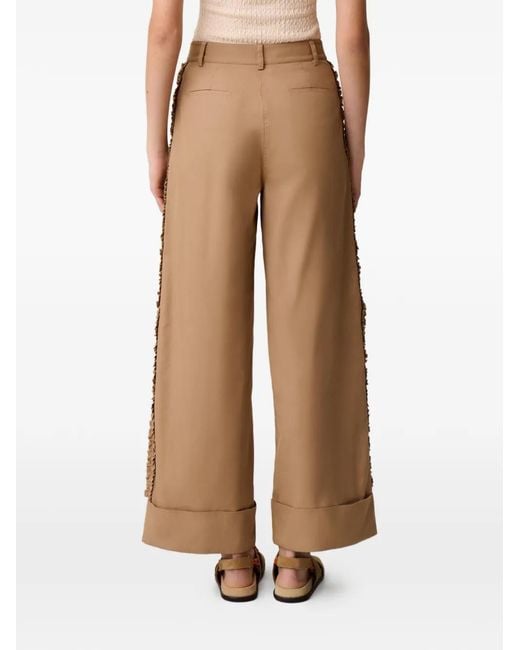 Claudie Pierlot Natural Ruffled Palazzo Pants