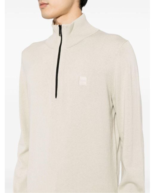 Boss White Half-zip Cotton-cashmere Jumper for men