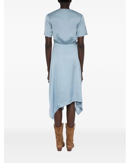 Zadig & Voltaire Blue Reforme Satin Wrap Dress