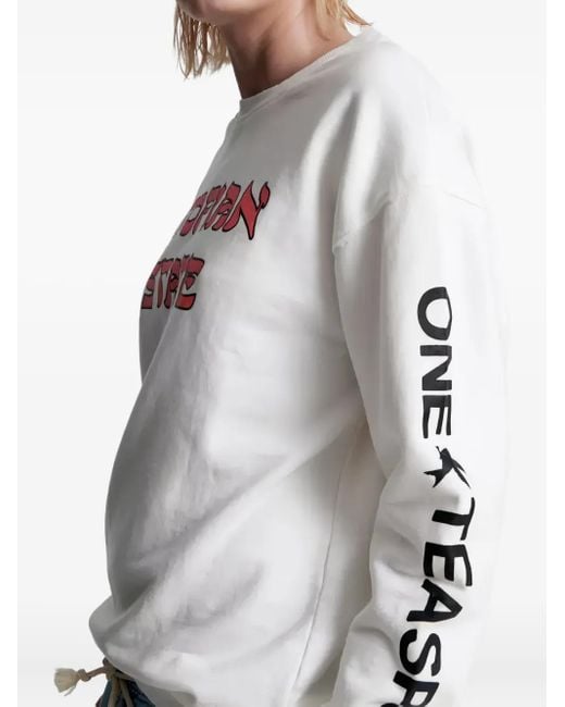 One Teaspoon White Round-Neck Printed Sweatshirt
