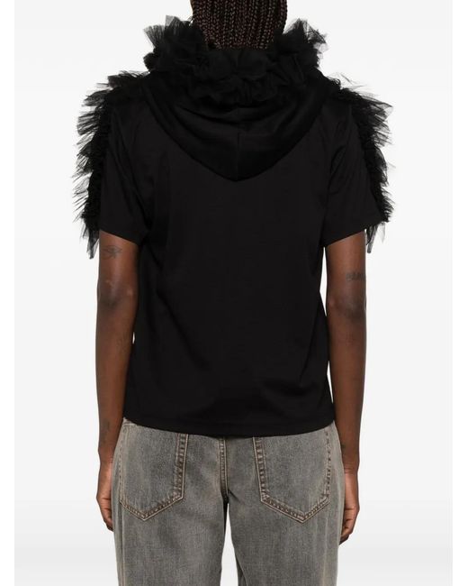 Noir Kei Ninomiya Black Ruffled Tulle-Trimmed Hoodie