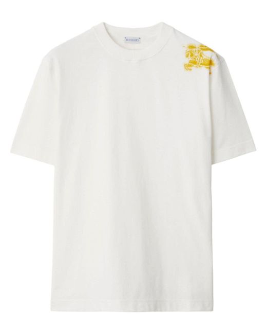 Burberry White Equestrian Knight Cotton T-shirt for men