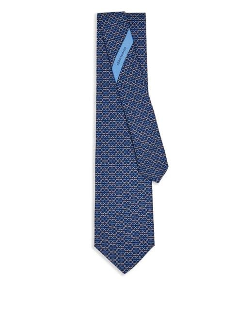 Ferragamo Blue Gancini-Print Silk Tie for men