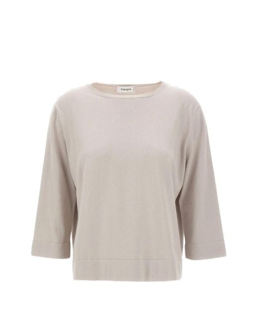 Kangra White Ribbed-Trim Crew-Neck Top
