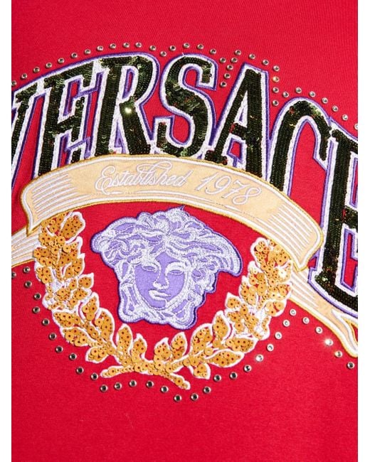 Versace Red T-Shirt With Shimmering Appliqués for men