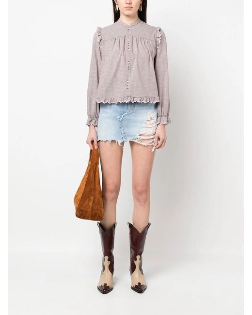 DSquared² Pink Check-Pattern Ruffled Blouse