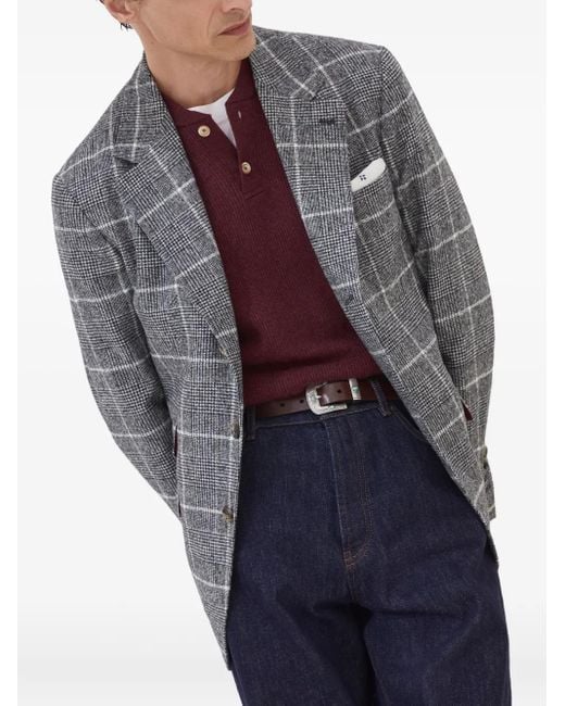 Brunello Cucinelli Gerippter Henley-Pullover in Purple für Herren