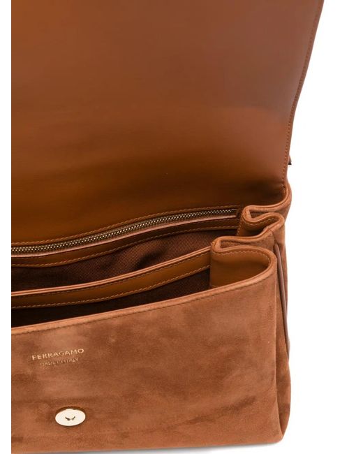 Ferragamo Brown Front Flap Shoulder Bag