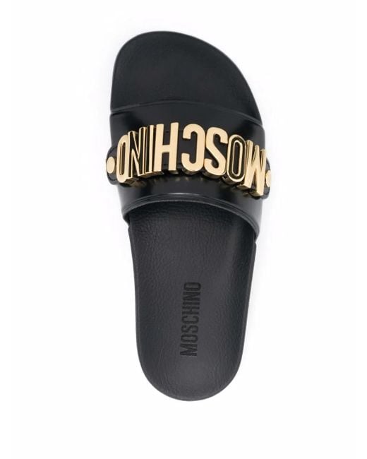 Moschino Black Logo-plaque Slides