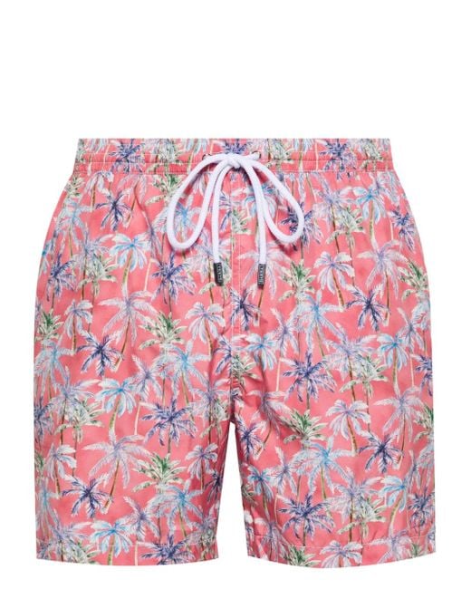 Barba Napoli Red Palm Tree-Print Swim Shorts for men