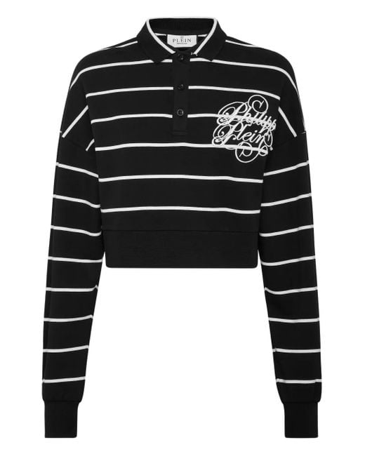 Philipp Plein Black Striped Polo Shirt