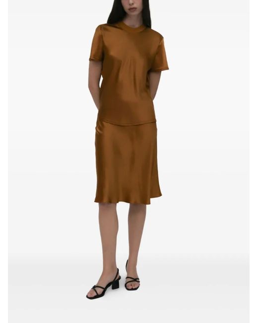 Rosetta Getty Brown Satin-Effect Short-Sleeve Top