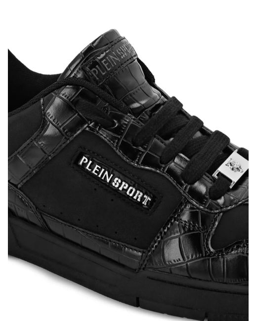 Philipp Plein Black Crocodile-Effect Panel Sneakers