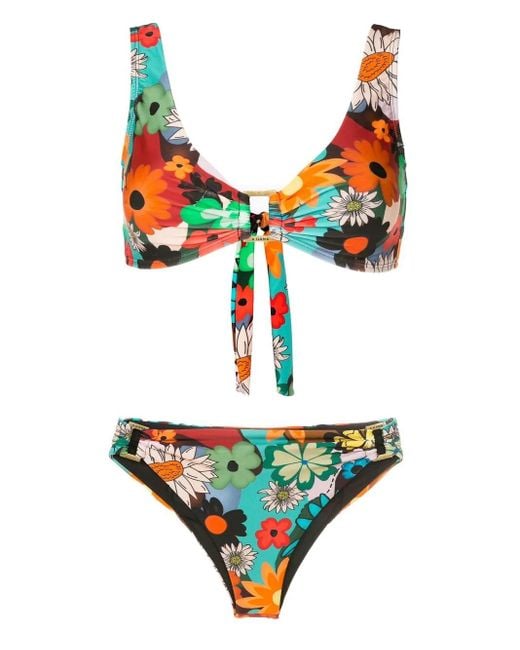 Amir Slama White Floral-Print Tie-Fastened Bikini