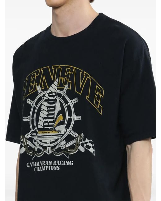 Rhude Black Geneve Catamaran Cotton T-Shirt for men