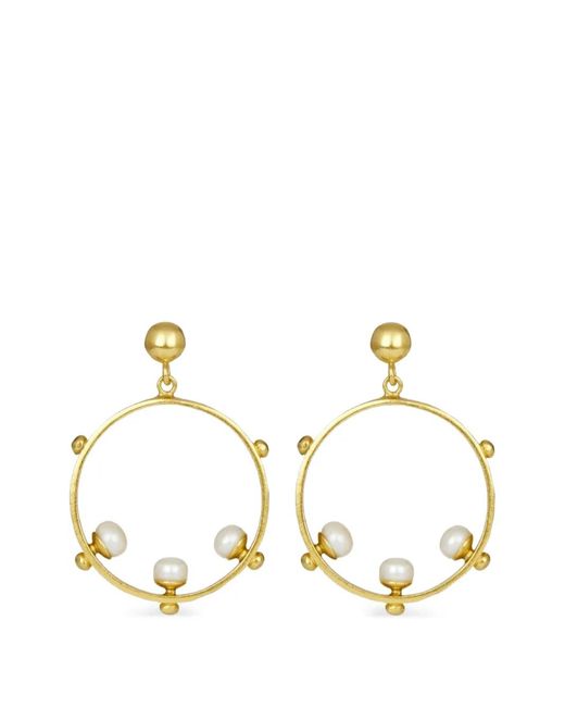 Ottoman Hands Metallic Pearl Aristea Embellished Hoop Earrings
