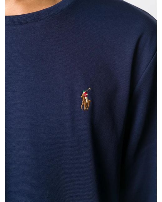 Polo Ralph Lauren Blue Embroidered Long-Sleeved T-Shirt for men