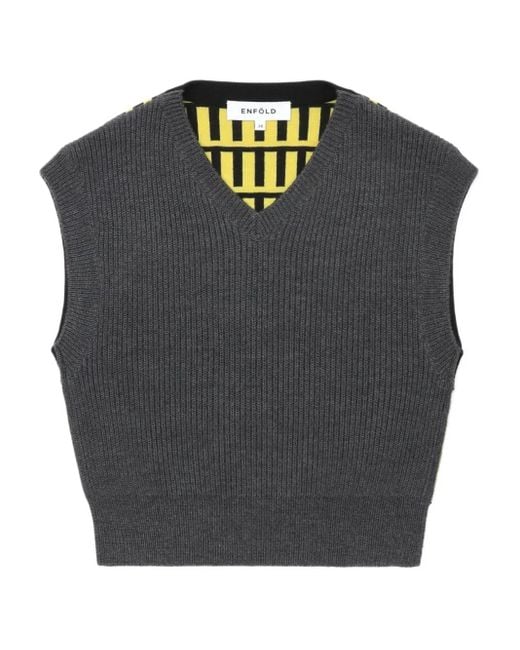 Enfold Black Ribbed V-Neck Sleeveless Vest