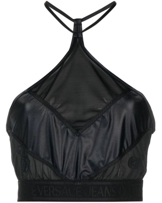 Versace Black Tulle-panelled Crop Top