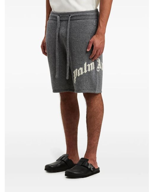 Palm Angels Gray Logo Knitted Shorts for men