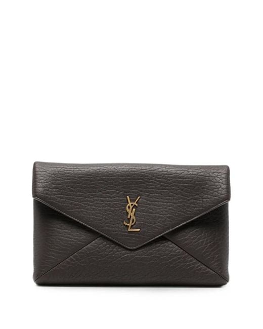 Saint Laurent Black Cassandre Grained-Leather Clutch Bag