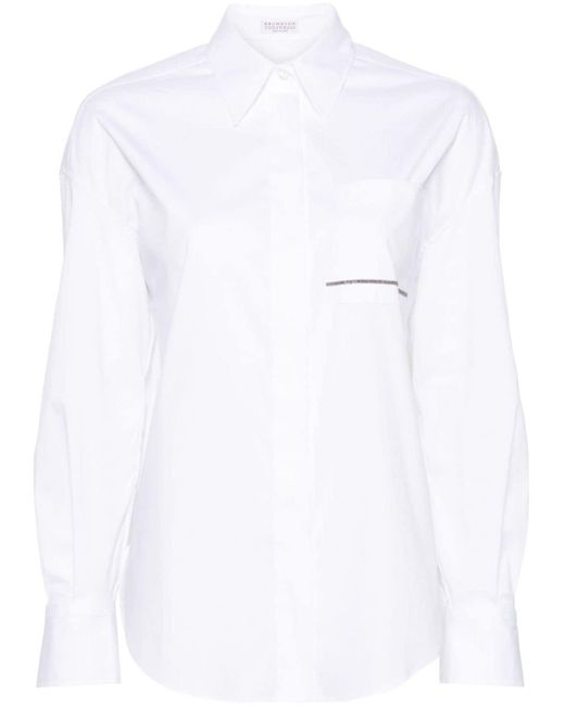Brunello Cucinelli White Popeline-Hemd mit Monili-Kette