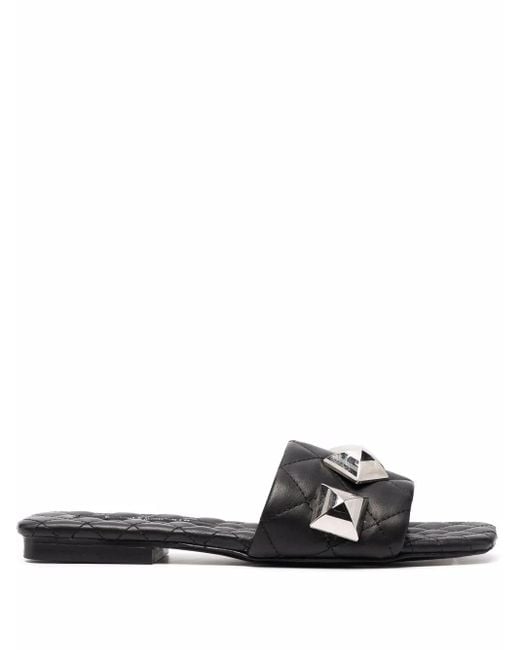 Philipp Plein White Flat Studded Matelassè Sandals