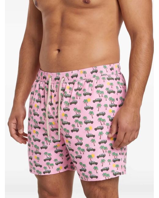 Mc2 Saint Barth Pink Palm Tree-Car-Print Swim Shorts for men
