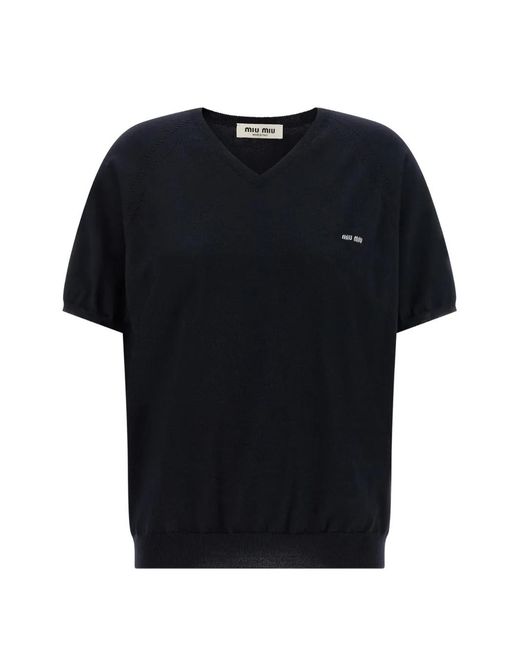 Miu Miu Black Logo-Intarsia Raglan-Sleeve Sweater