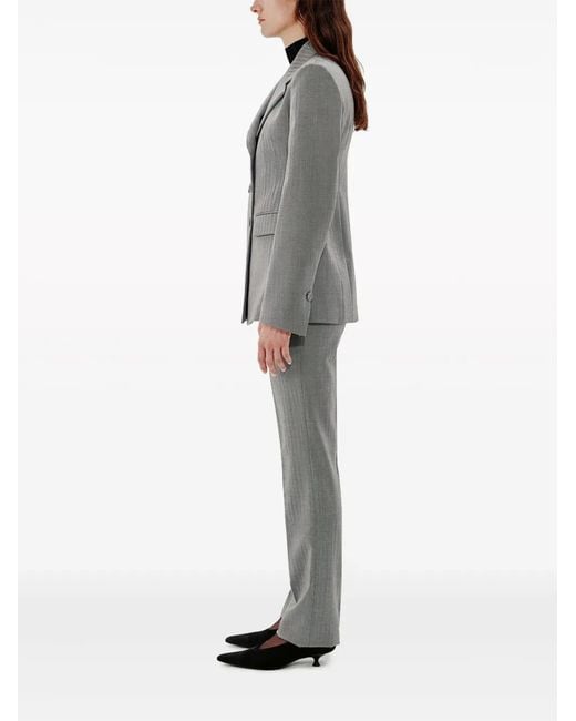 Another Tomorrow Gray Herringbone Double-Breasted Blazer