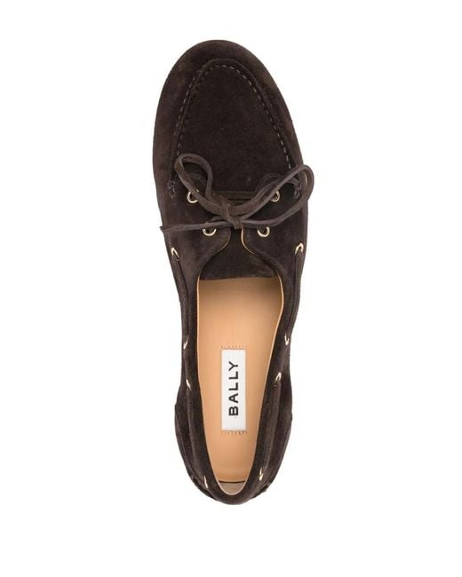 Bally Brown Cedar Leather Moccasins With Panelled Design And Lace-Up Detail for men
