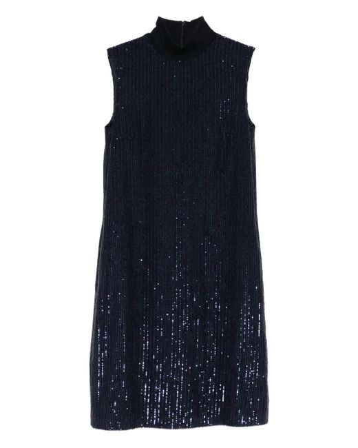 Peserico Mouwloze Midi-Jurk Met Col En Pailletten in het Blue