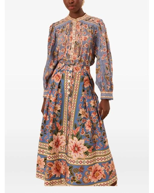 Farm Rio Blue Superbloom Tapestry-Print Skirt