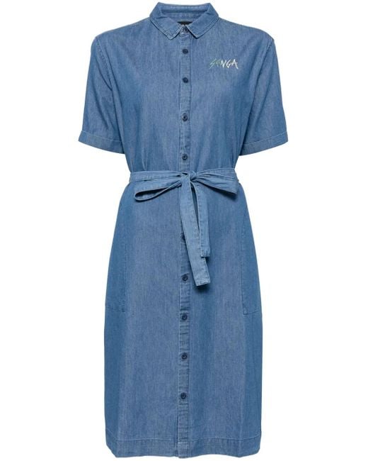 SPORT b. by agnès b. Blue Embroidered Detail Belted Buttoned Dress