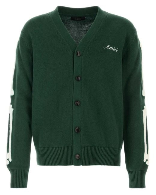Amiri Green Bone-Embroidered Cardigan for men