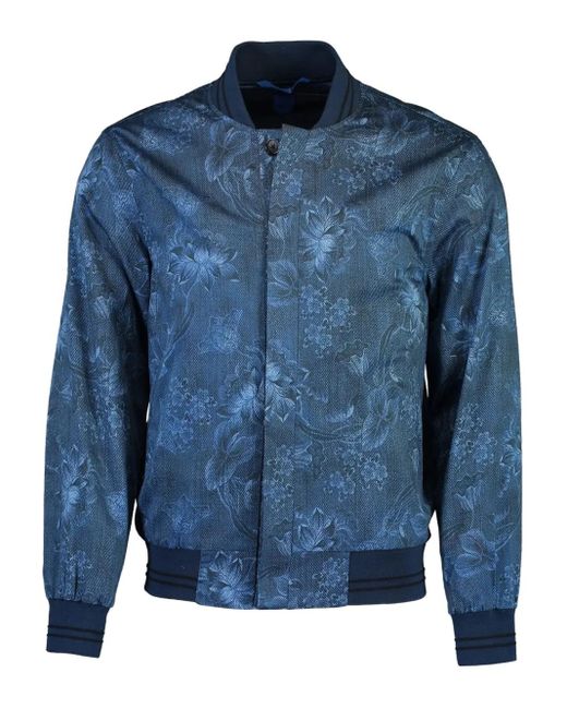 June79 Blue Pierre Floral-Print Bomber Jacket for men