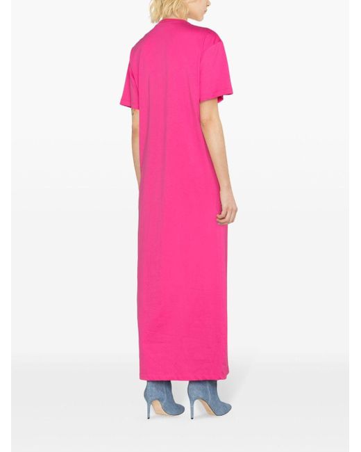MSGM Pink Logo-print Cotton T-shirt Dress