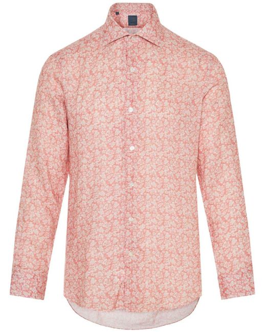 Barba Napoli Pink Floral-print Linen Shirt for men