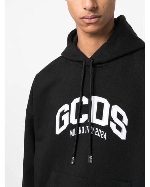 Gcds Black Lounge Logo Cotton Hoodie for men