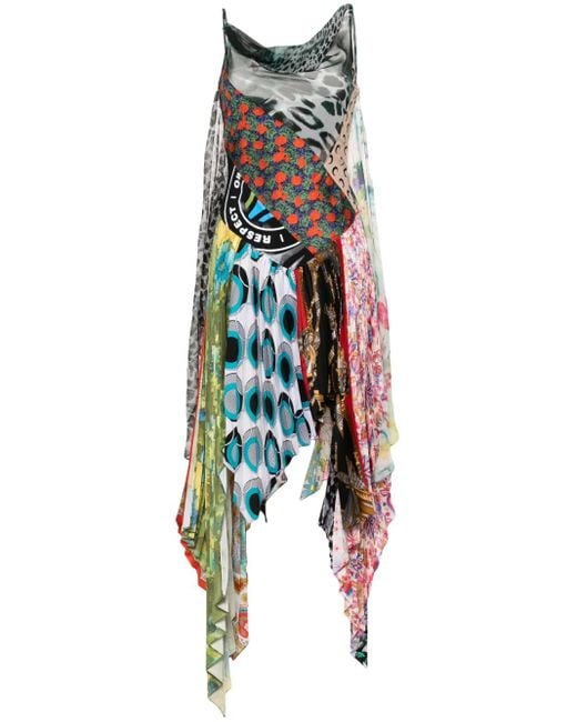 Marine Serre Black Regenerated Scarves Silk Midi Dress in