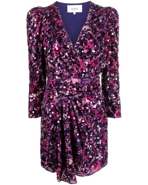 Ba&sh Purple Sola Sequin-embellished Draped Minidress