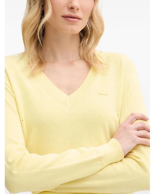Lacoste Yellow Logo-Patch V-Neck Sweater