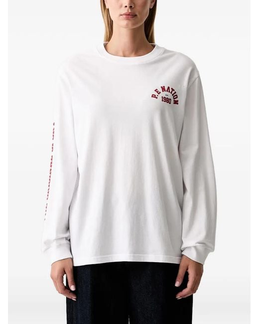 P.E Nation White Logo-Print Long-Sleeve T-Shirt