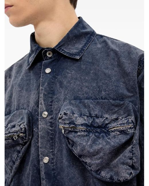 MSGM Blue Zippered Pocket Shirt for men