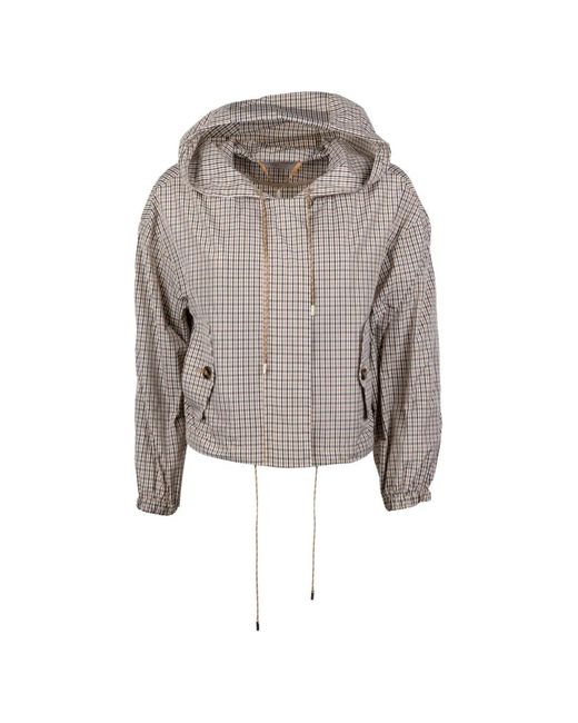 Marella White Hooded Checked Jacket