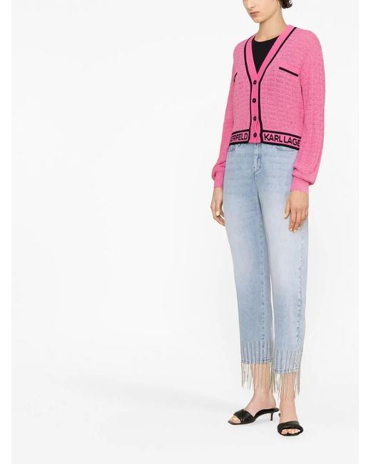 Karl Lagerfeld Pink Bouclé Cropped Cardigan