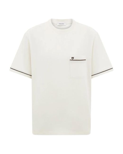 Ferragamo White Contrasting-Trim T-Shirt