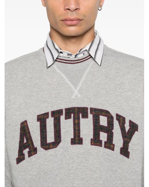 Autry Gray Relaxed Fit Sweatshirt With Textured Logo for men